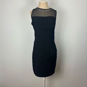 Calvin Klein Dress Black Illusion Neck Beaded Zip 6